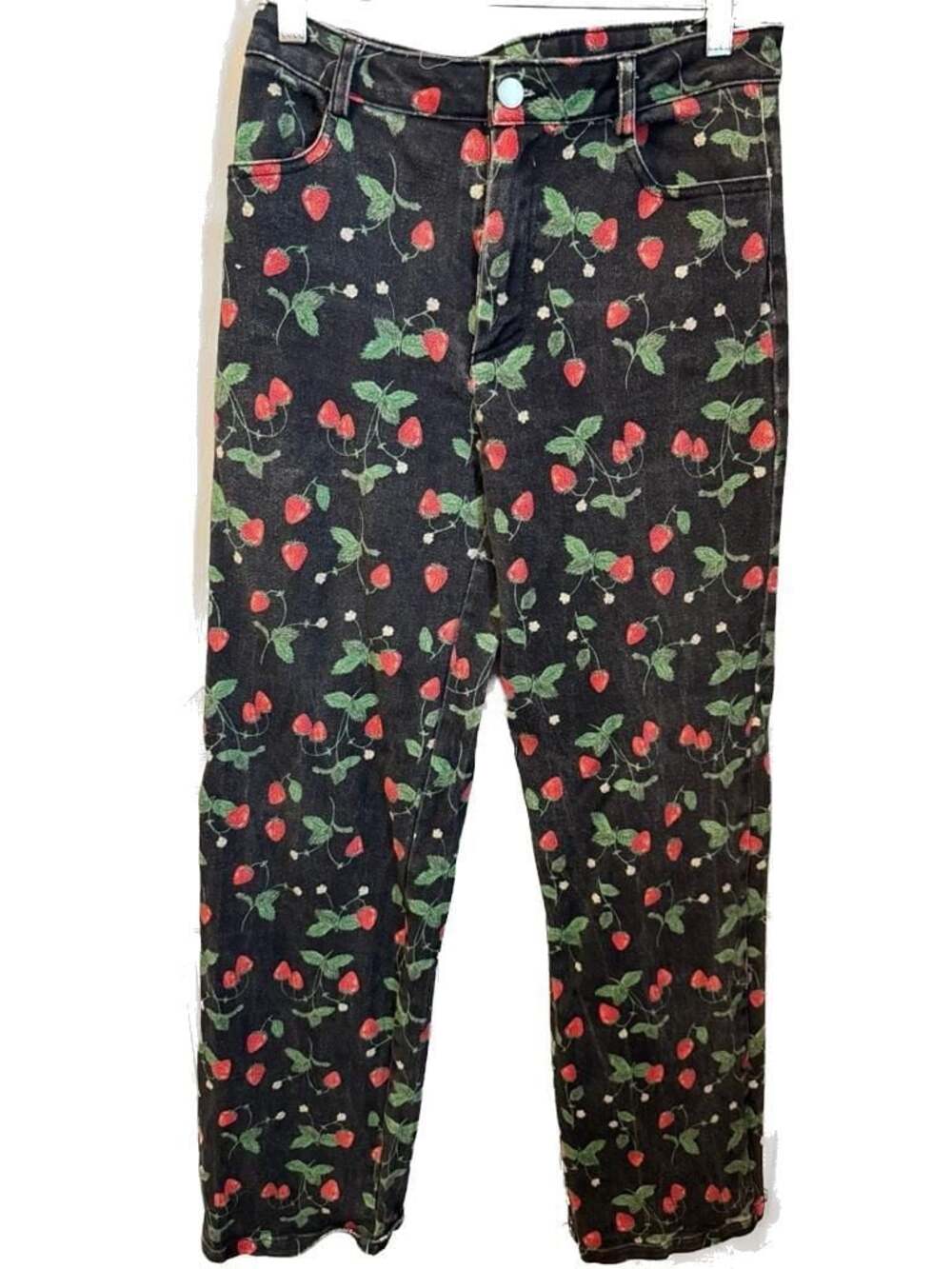 Bailey Rose Black Strawberry Print High Waisted Tapered Jeans